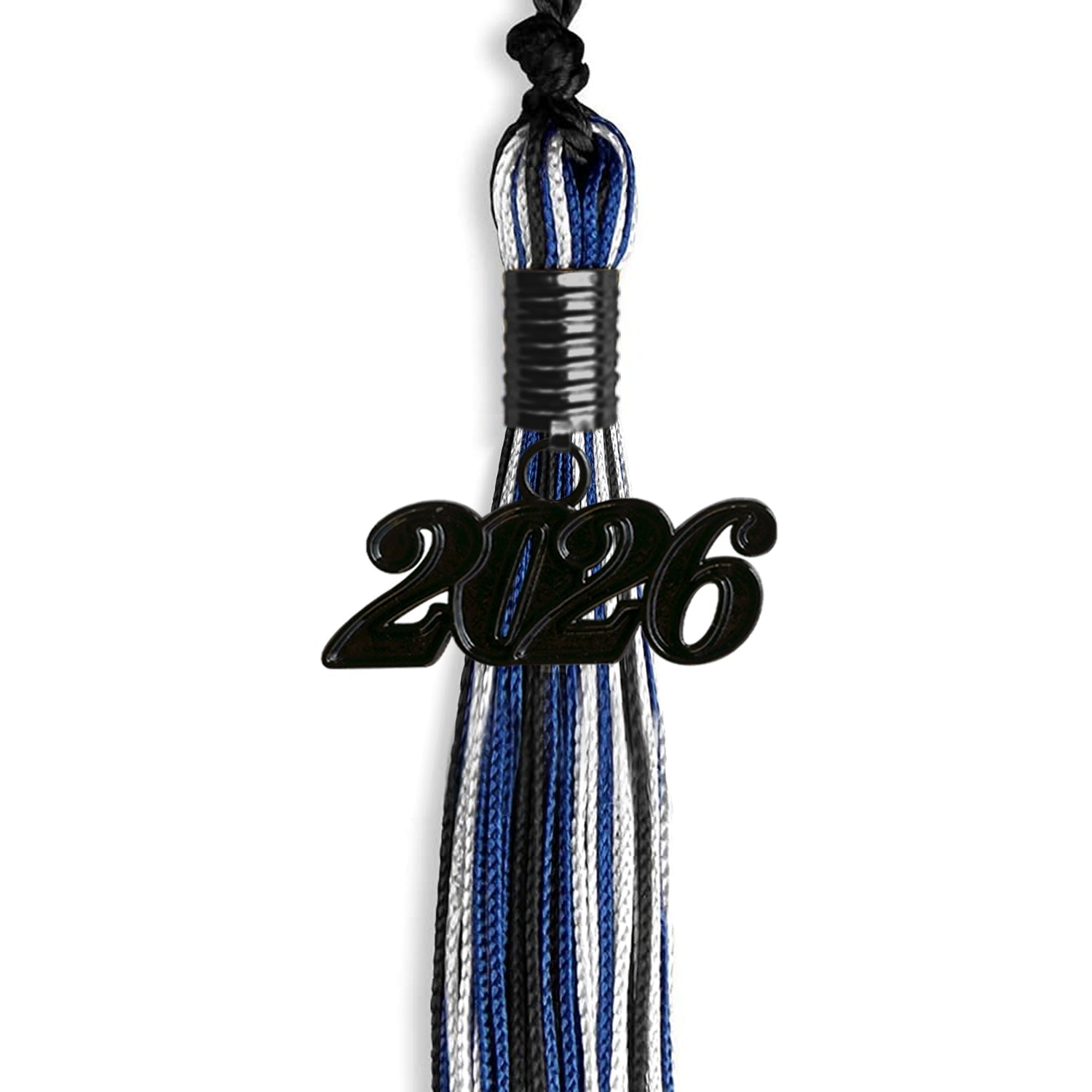 Black/Royal Blue/White Mixed Color Graduation Tassel with Black Date Drop - Endea Graduation