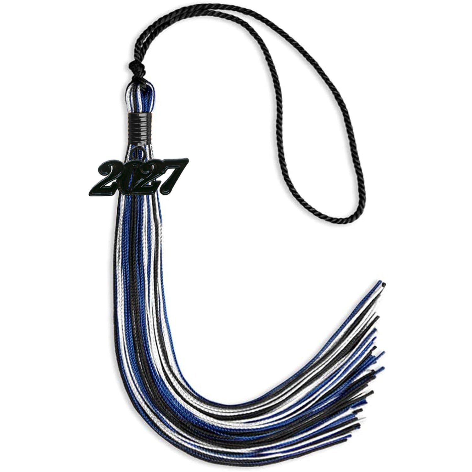 Black/Royal Blue/White Mixed Color Graduation Tassel with Black Date Drop - Endea Graduation