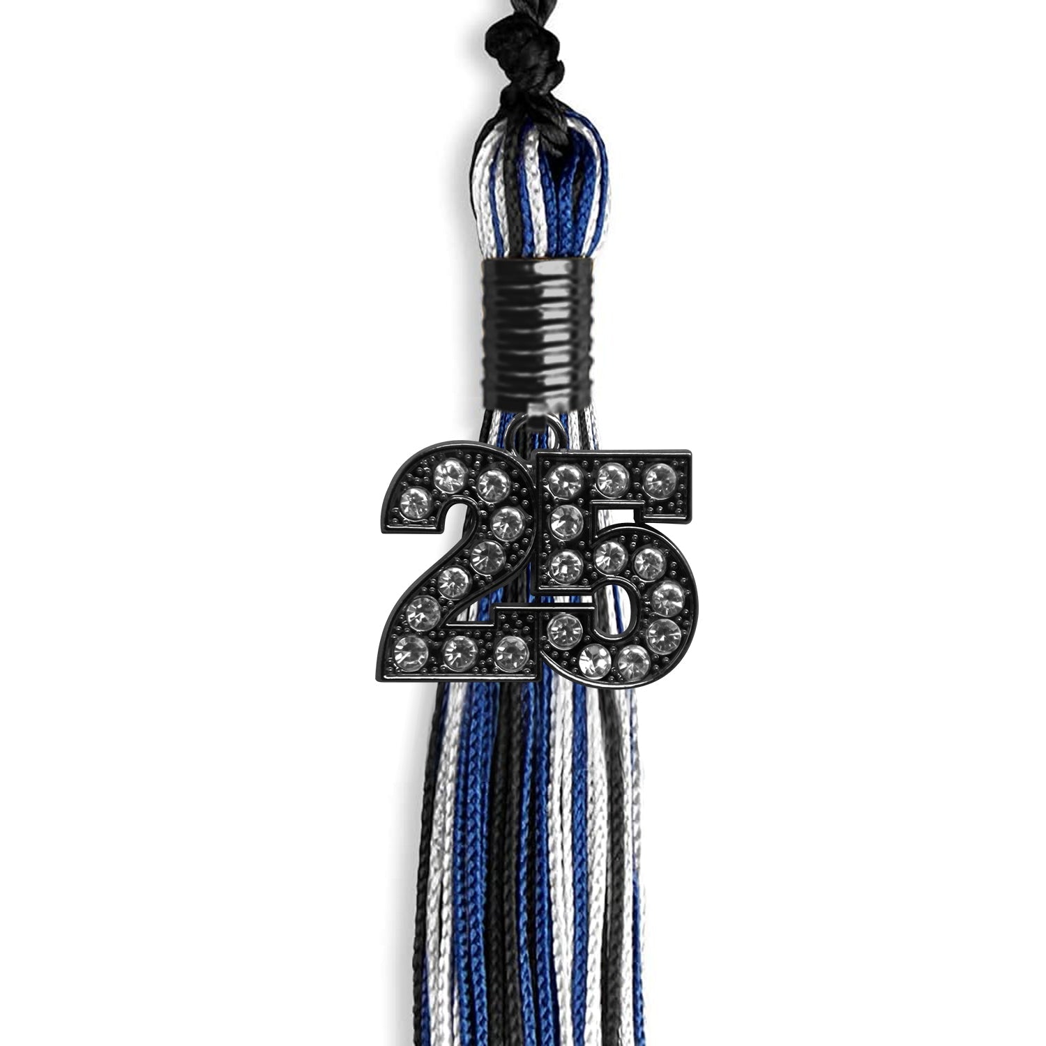 Black/Royal Blue/White Mixed Color Graduation Tassel with Black Date Drop - Endea Graduation