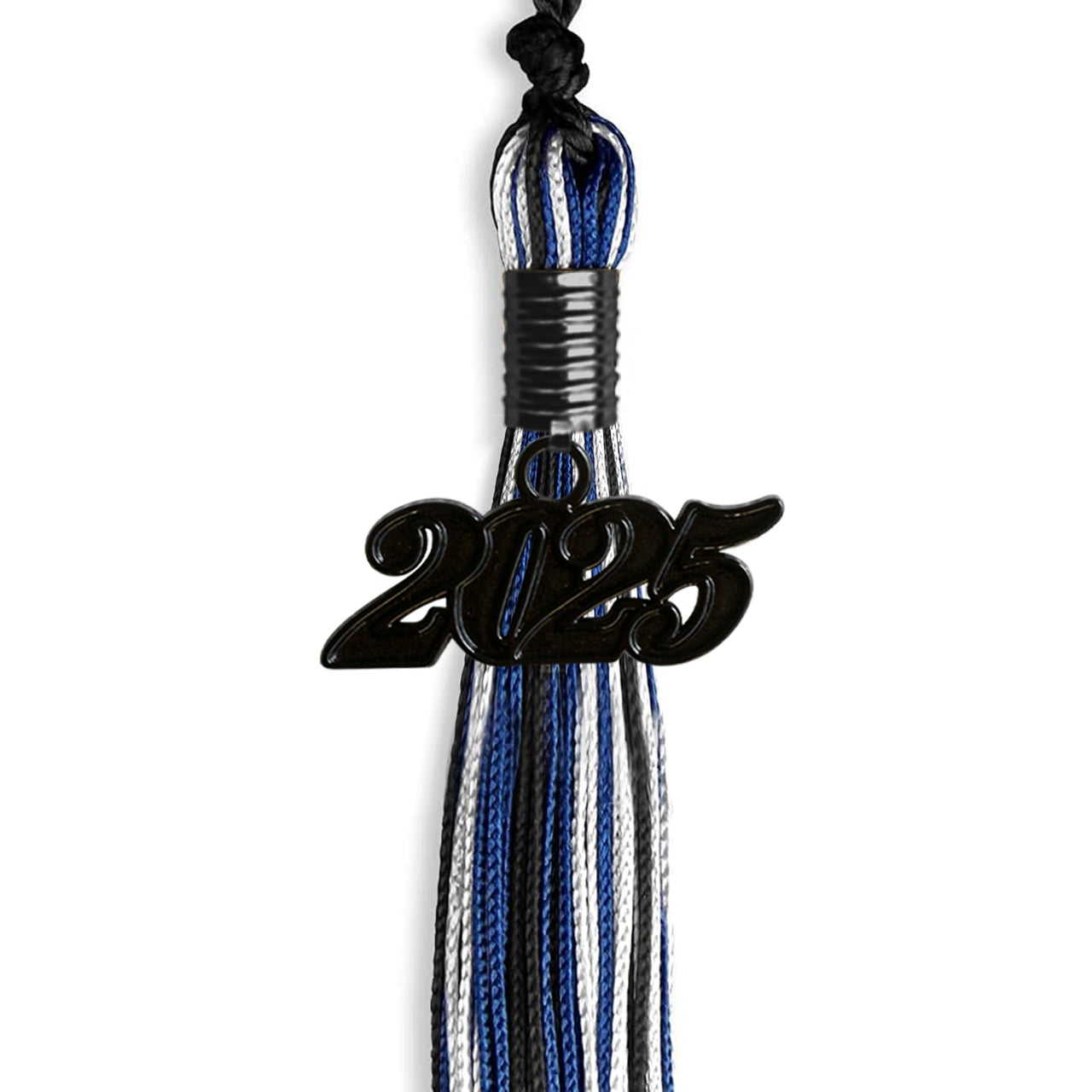 Black/Royal Blue/White Mixed Color Graduation Tassel with Black Date Drop - Endea Graduation