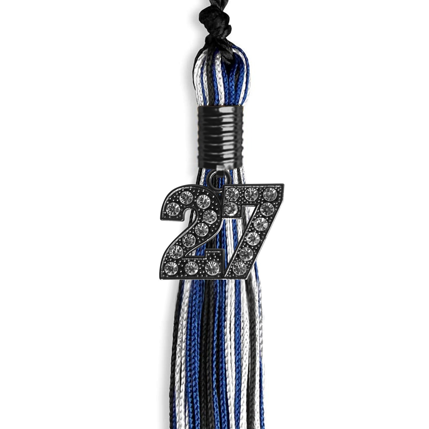 Black/Royal Blue/White Mixed Color Graduation Tassel with Black Date Drop - Endea Graduation