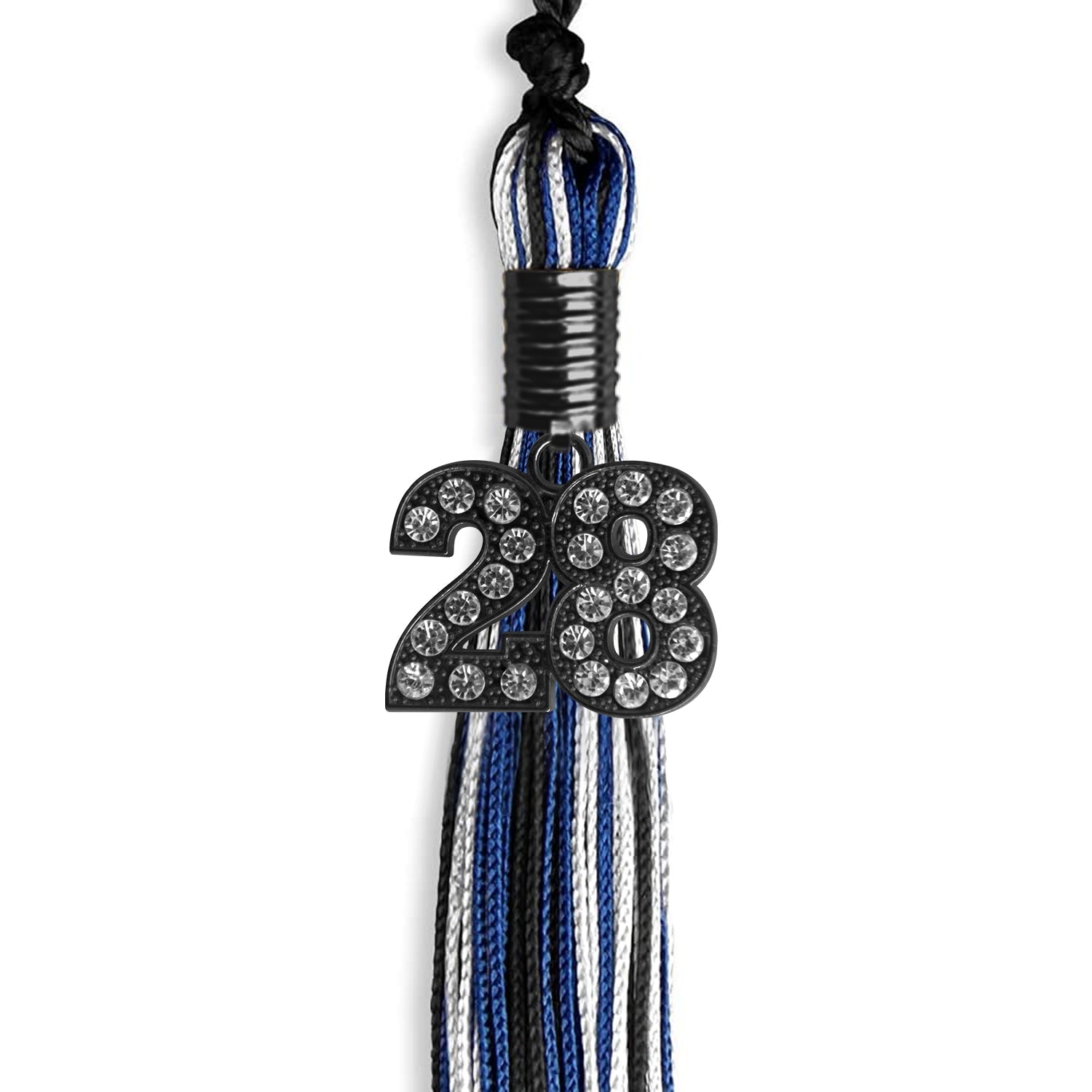 Black/Royal Blue/White Mixed Color Graduation Tassel with Black Date Drop - Endea Graduation