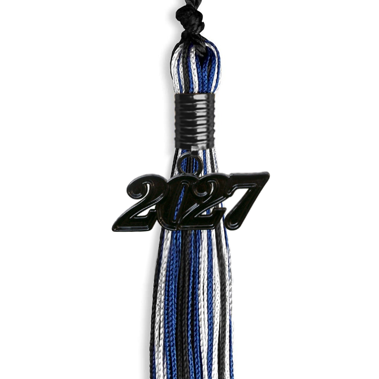 Black/Royal Blue/White Mixed Color Graduation Tassel with Black Date Drop - Endea Graduation