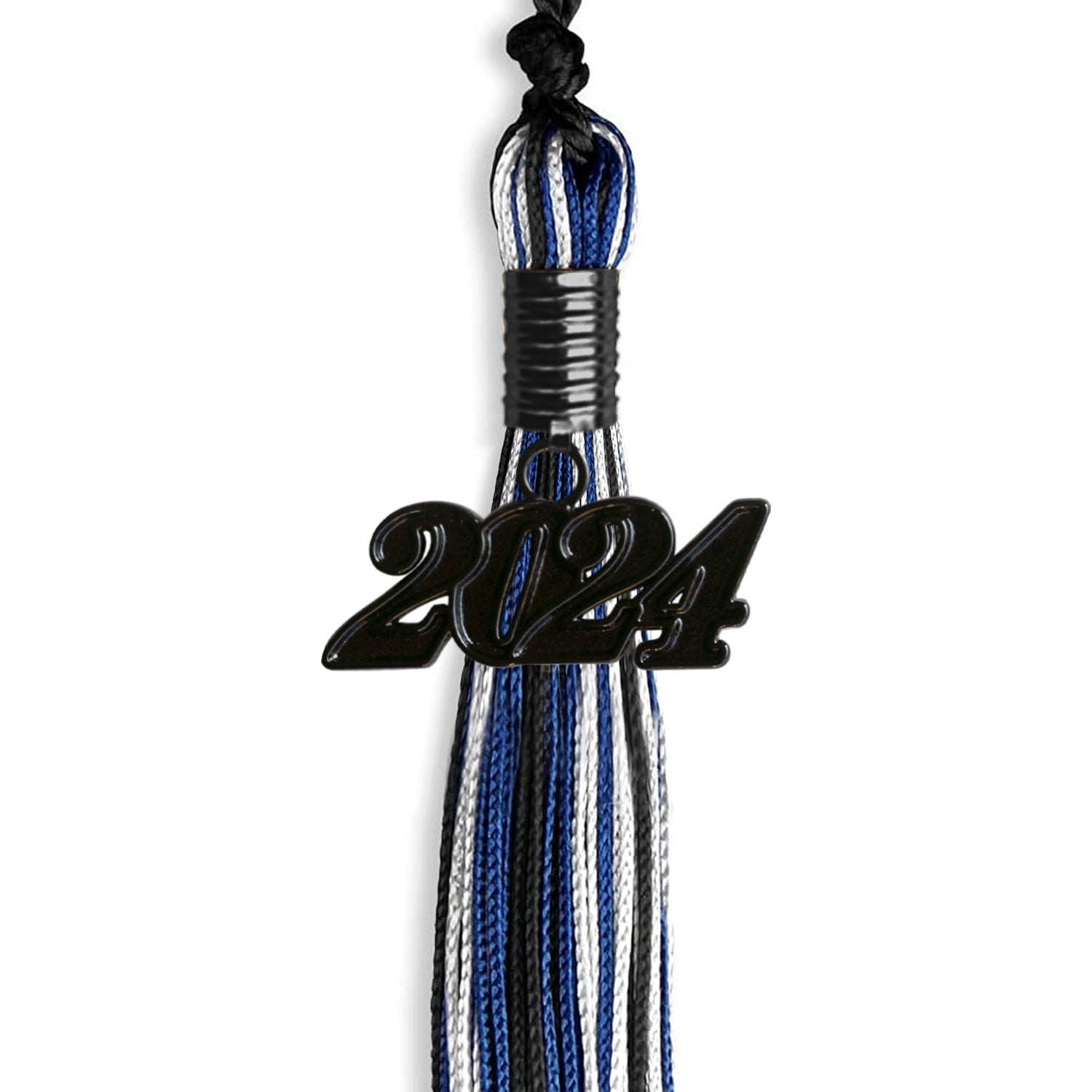 Black/Royal Blue/White Mixed Color Graduation Tassel with Black Date Drop - Endea Graduation