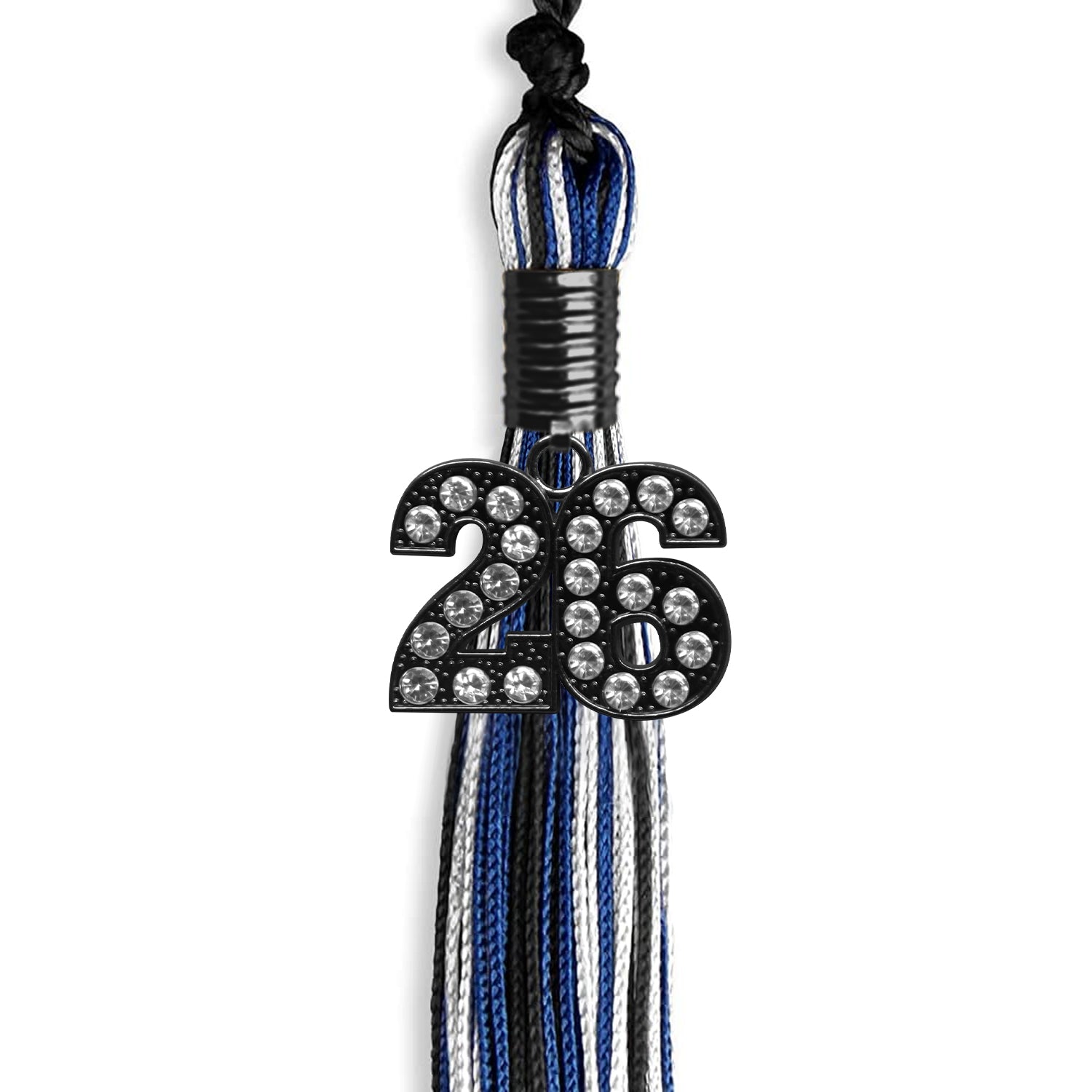 Black/Royal Blue/White Mixed Color Graduation Tassel with Black Date Drop - Endea Graduation