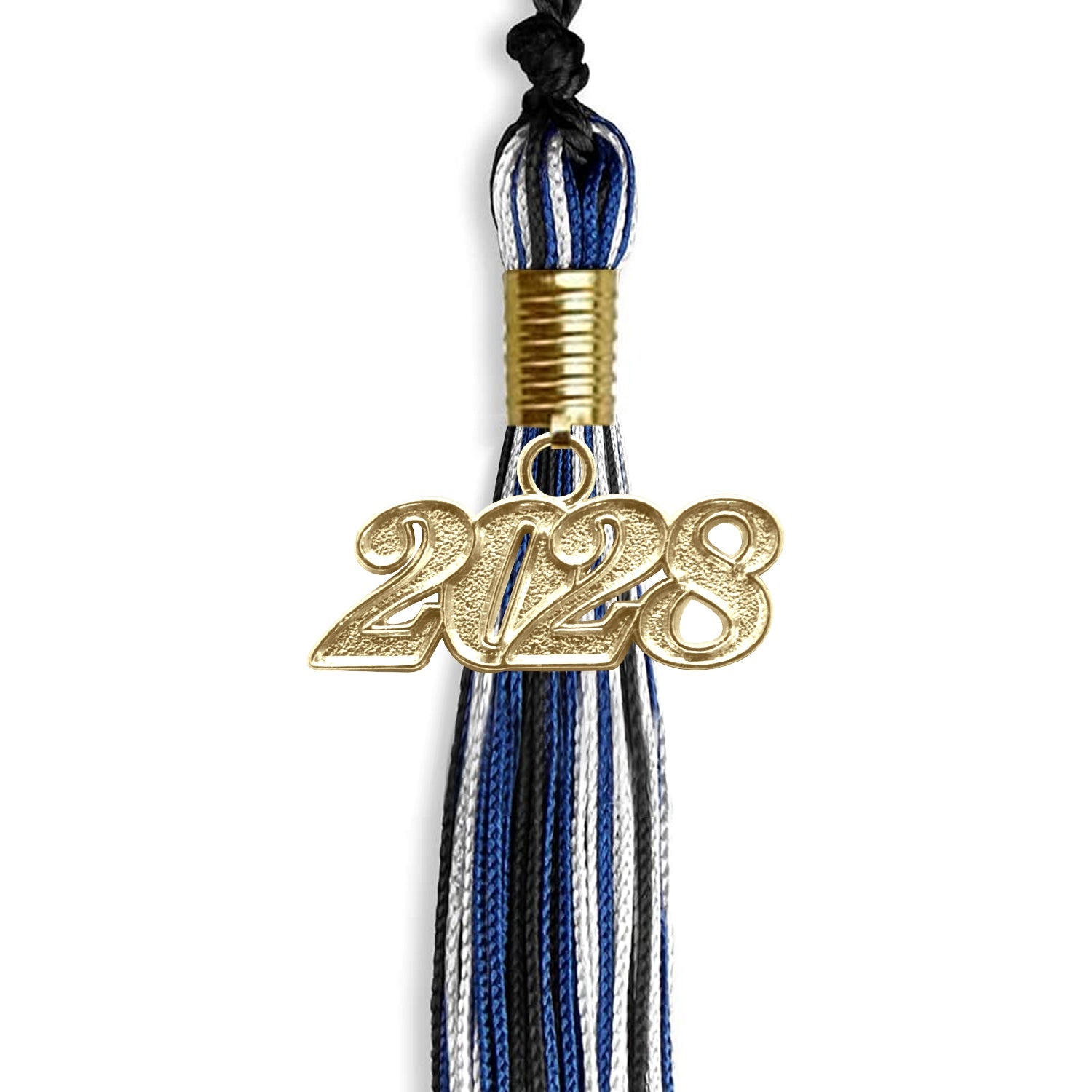 Black/Royal Blue/White Mixed Color Graduation Tassel with Gold Date Drop - Endea Graduation