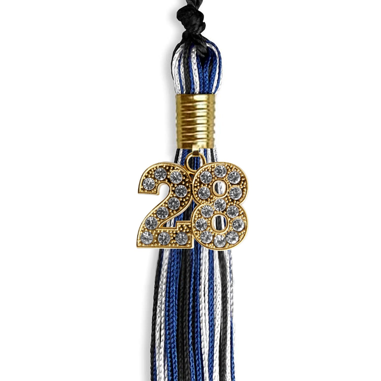 Black/Royal Blue/White Mixed Color Graduation Tassel with Gold Date Drop - Endea Graduation