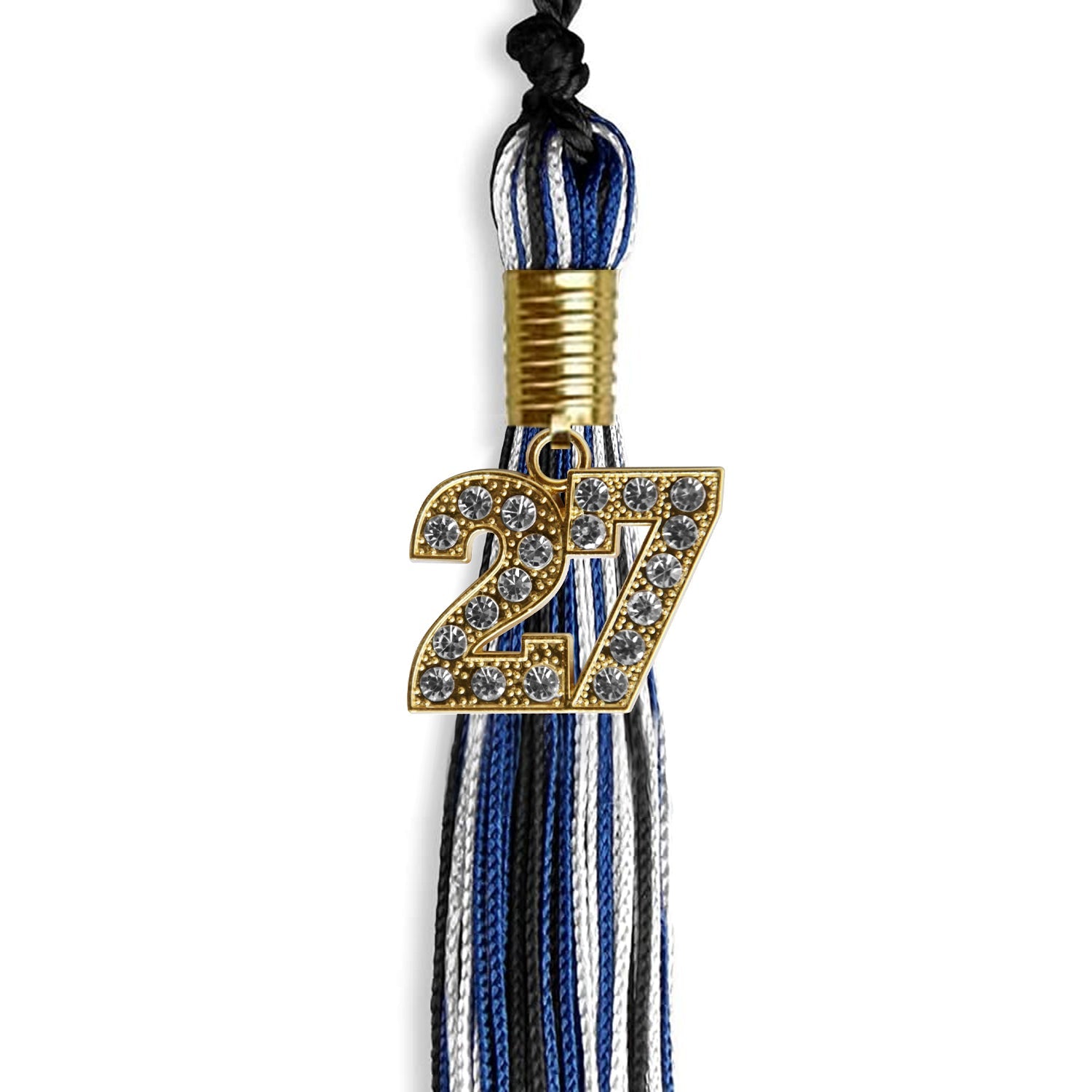 Black/Royal Blue/White Mixed Color Graduation Tassel with Gold Date Drop - Endea Graduation