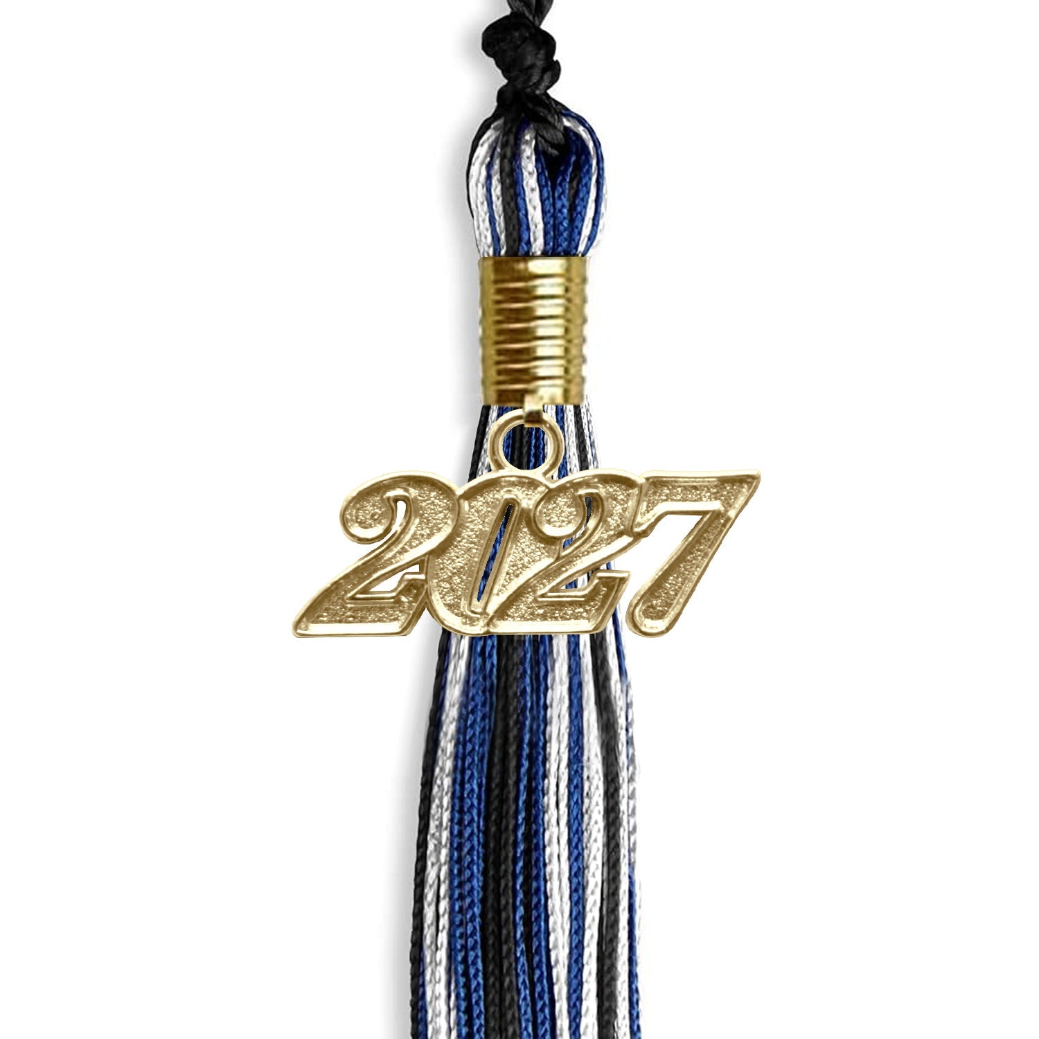 Black/Royal Blue/White Mixed Color Graduation Tassel with Gold Date Drop - Endea Graduation