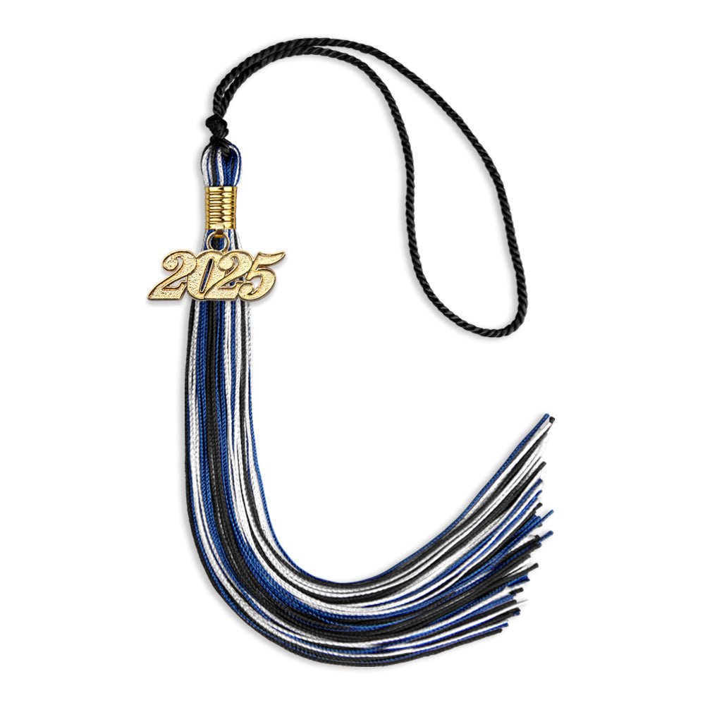 Black/Royal Blue/White Mixed Color Graduation Tassel with Gold Date Drop - Endea Graduation