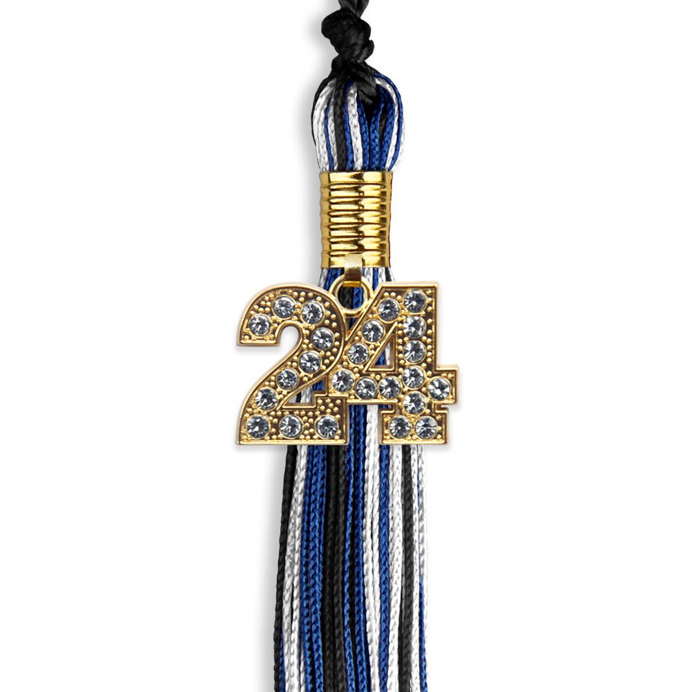 Black/Royal Blue/White Mixed Color Graduation Tassel with Gold Date Drop - Endea Graduation