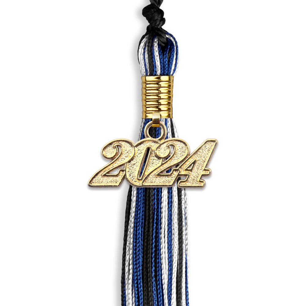 Black/Royal Blue/White Mixed Color Graduation Tassel with Gold Date Drop - Endea Graduation