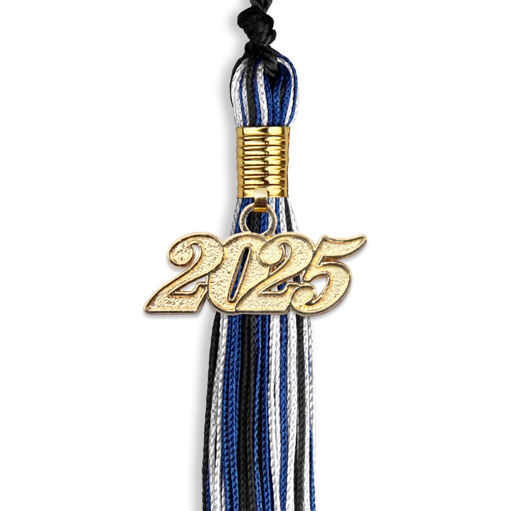 Black/Royal Blue/White Mixed Color Graduation Tassel with Gold Date Drop - Endea Graduation