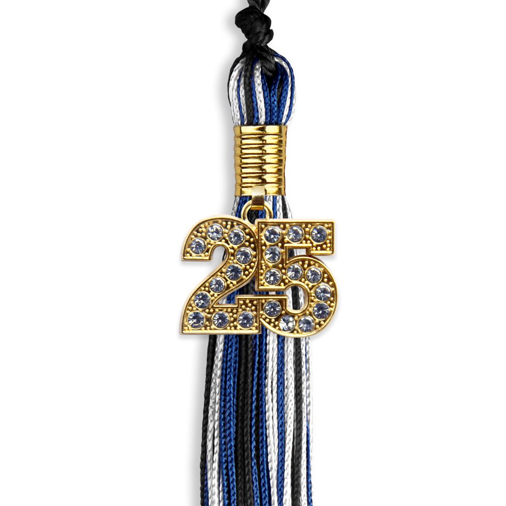 Black/Royal Blue/White Mixed Color Graduation Tassel with Gold Date Drop - Endea Graduation