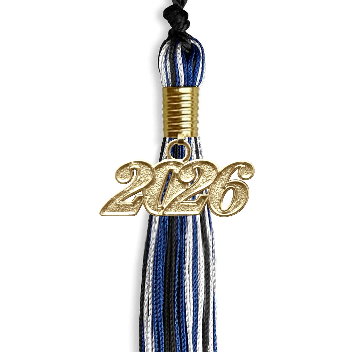 Black/Royal Blue/White Mixed Color Graduation Tassel with Gold Date Drop - Endea Graduation