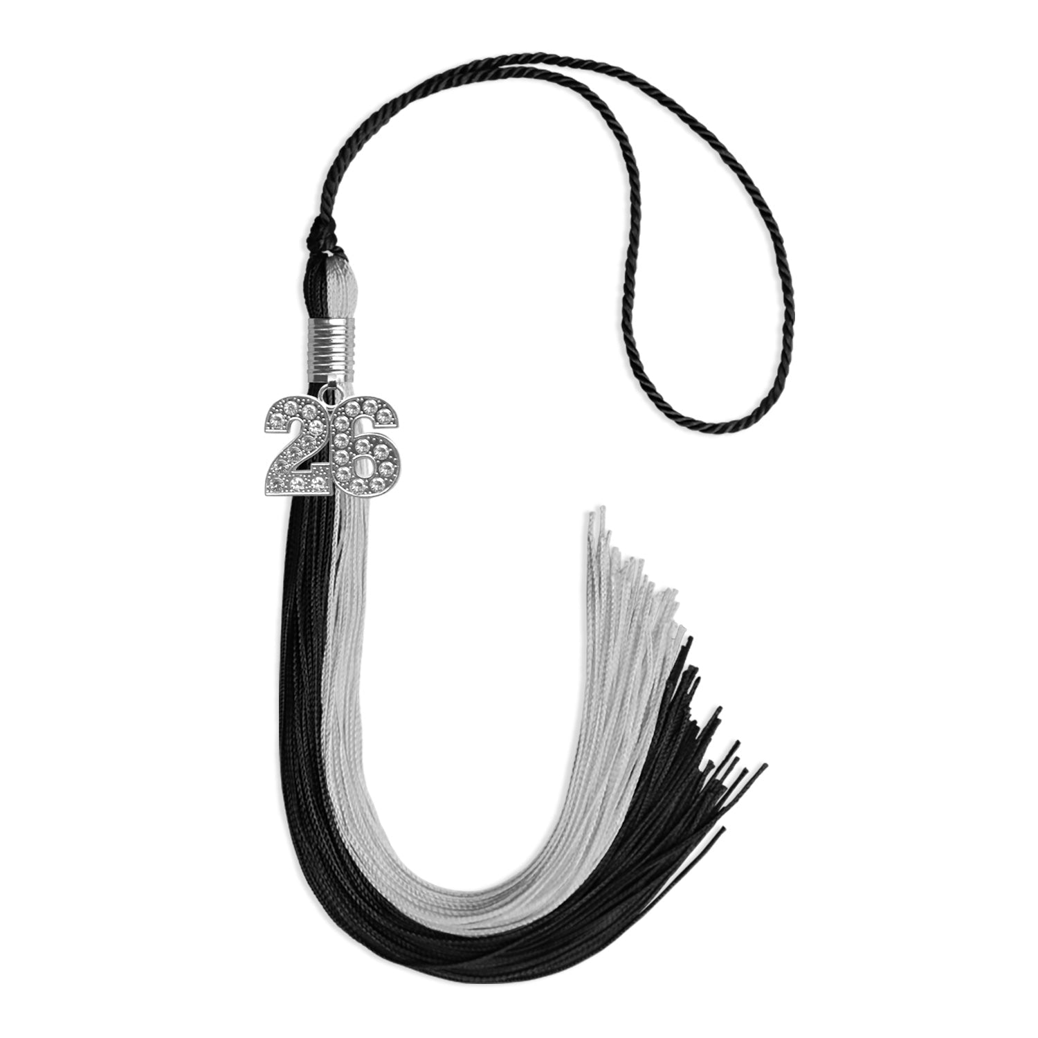 Black/Silver Graduation Tassel with Silver Date Drop - Endea Graduation