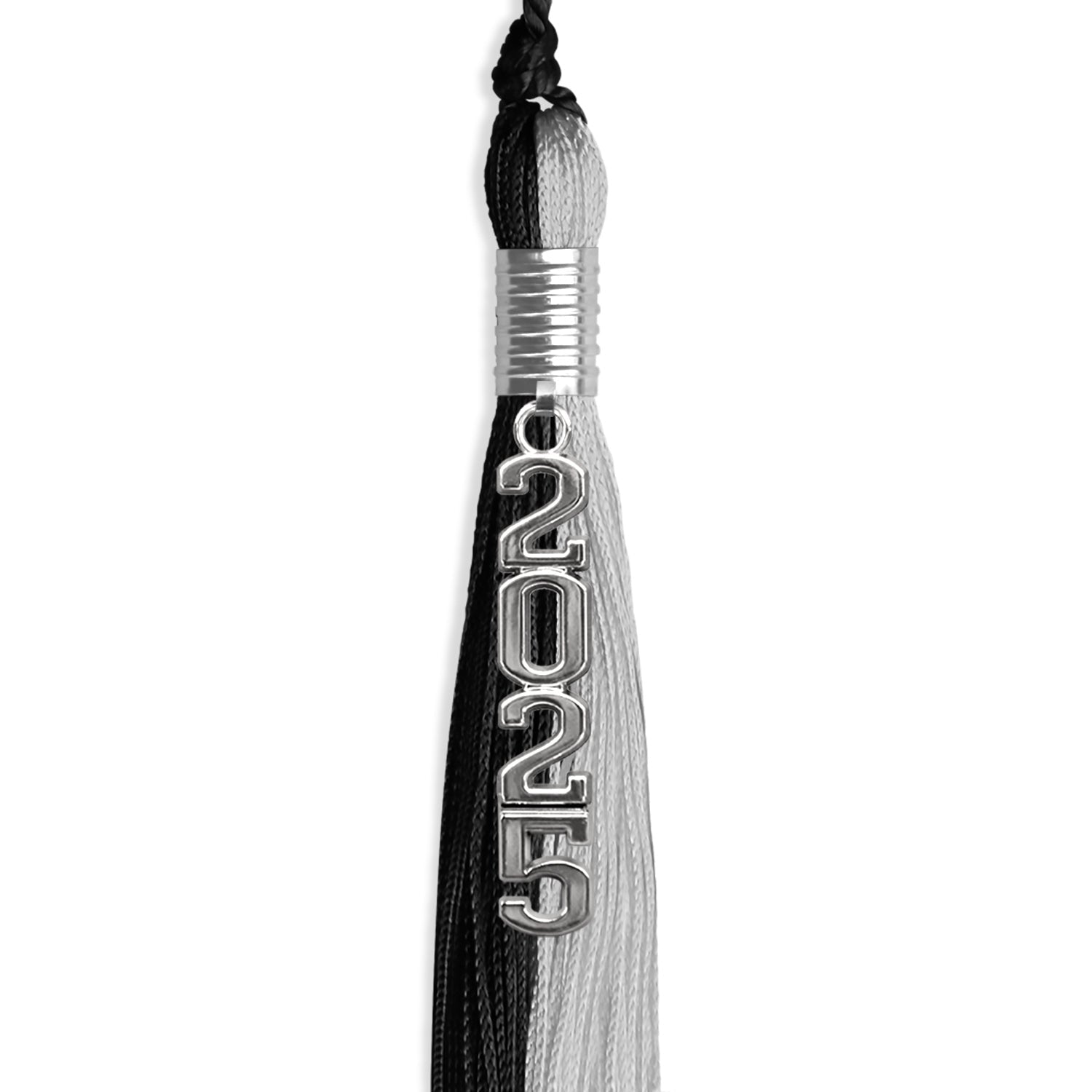 Black/Silver Graduation Tassel with Silver Stacked Date Drop - Endea Graduation
