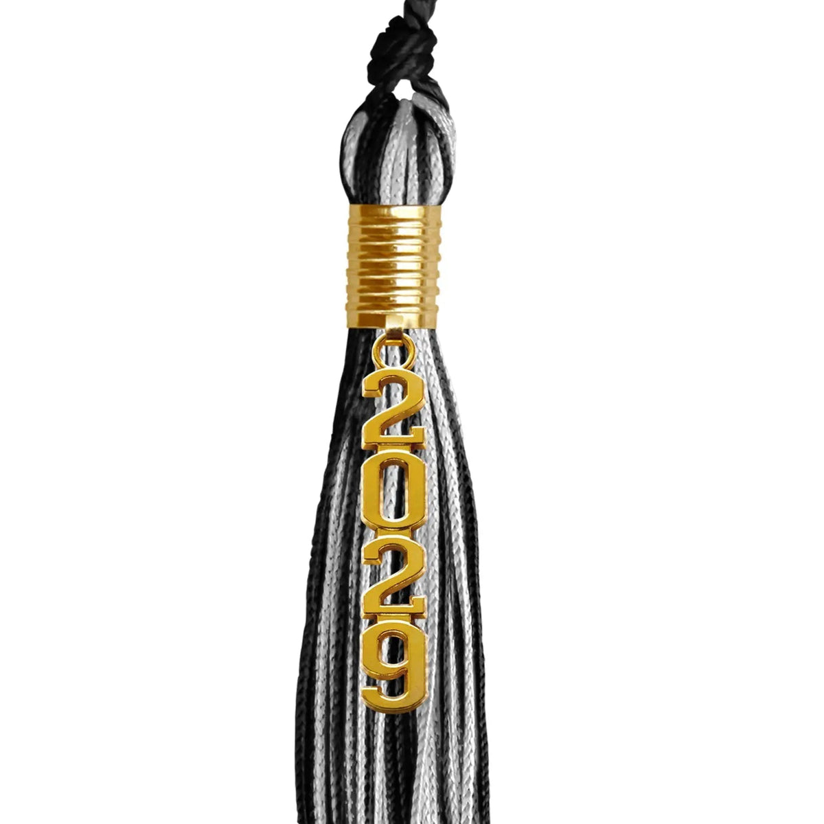 Black/Silver Mixed Color Graduation Tassel with Gold Stacked Date Drop - Endea Graduation