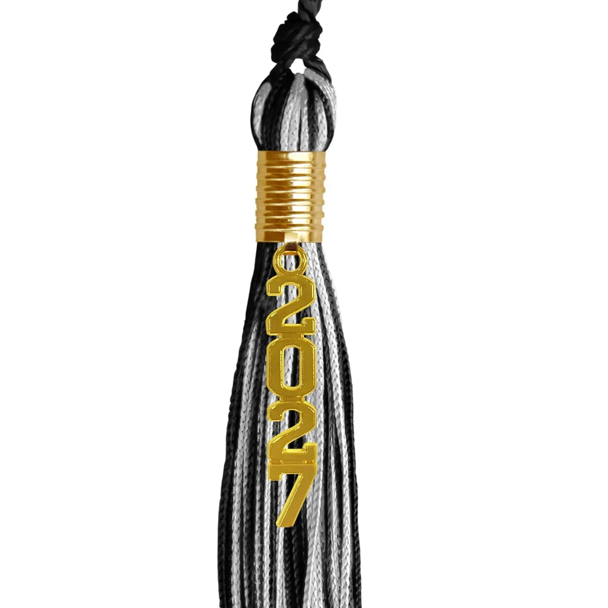 Black/Silver Mixed Color Graduation Tassel with Gold Stacked Date Drop - Endea Graduation