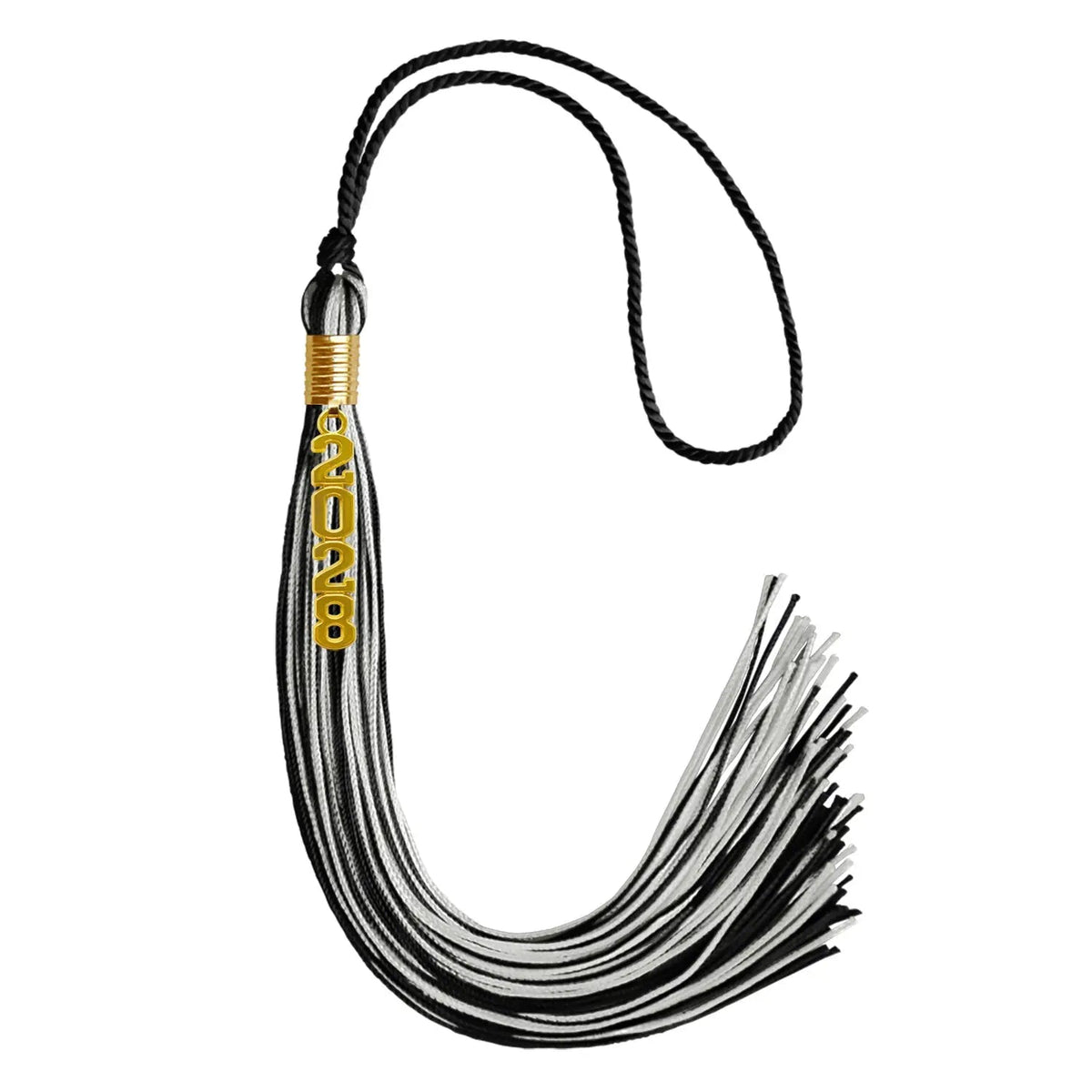 Black/Silver Mixed Color Graduation Tassel with Gold Stacked Date Drop - Endea Graduation