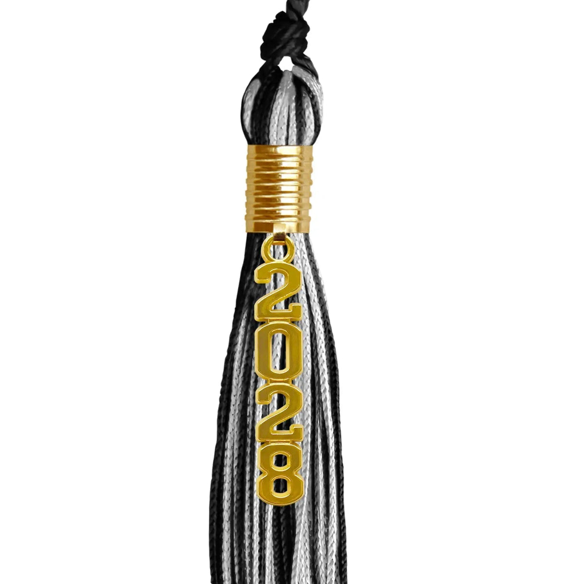 Black/Silver Mixed Color Graduation Tassel with Gold Stacked Date Drop - Endea Graduation