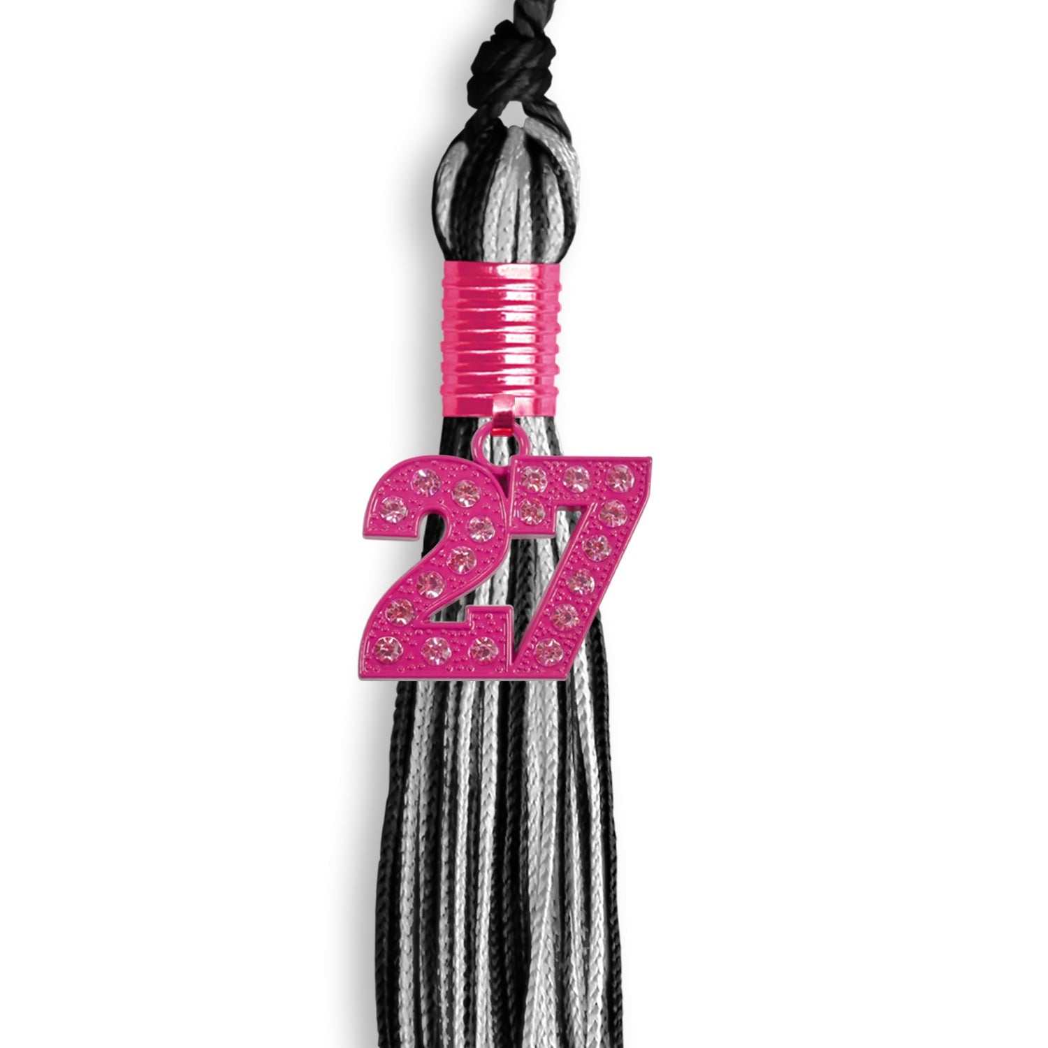 Black/Silver Mixed Color Graduation Tassel with Pink Bling Charm - Endea Graduation