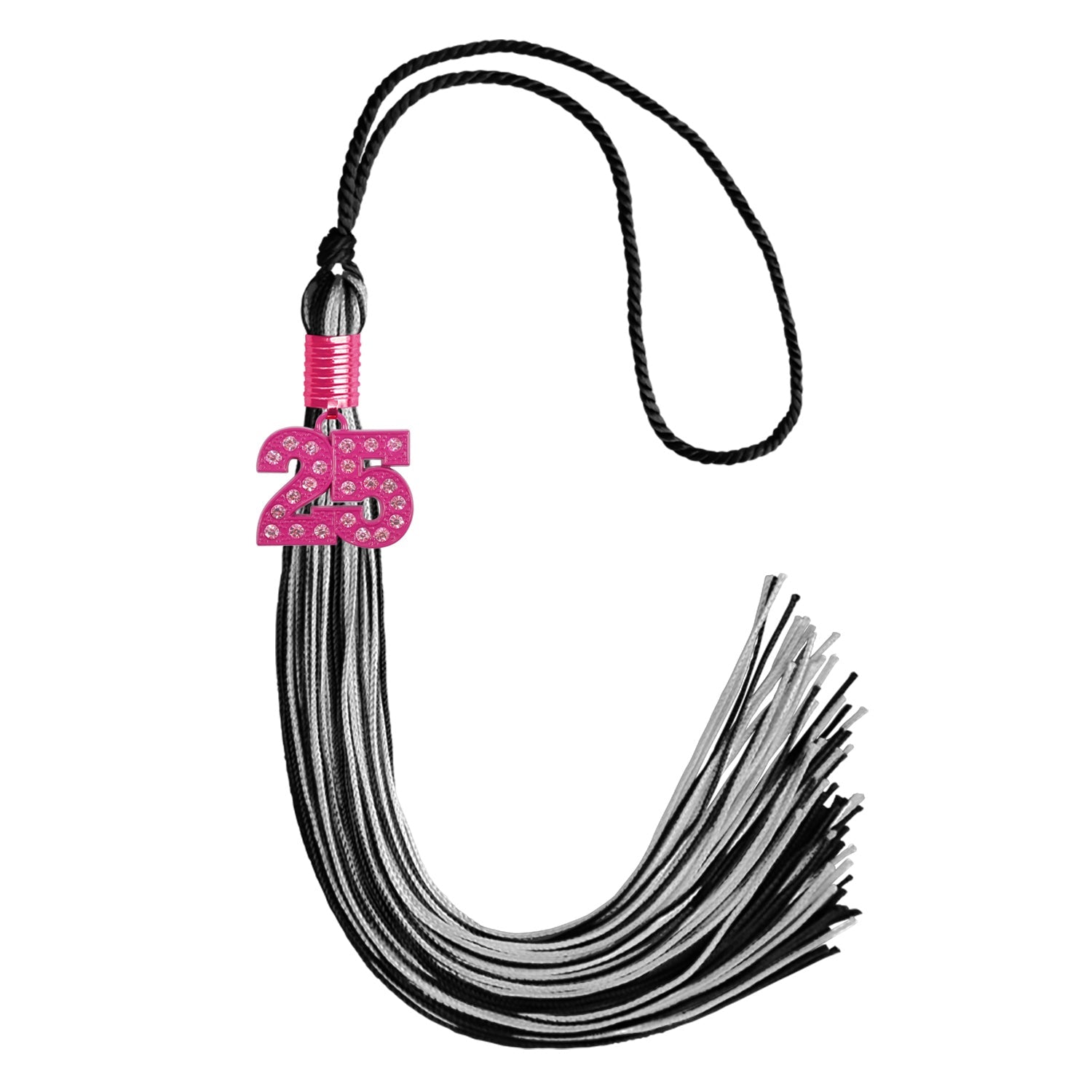 Black/Silver Mixed Color Graduation Tassel with Pink Bling Charm - Endea Graduation