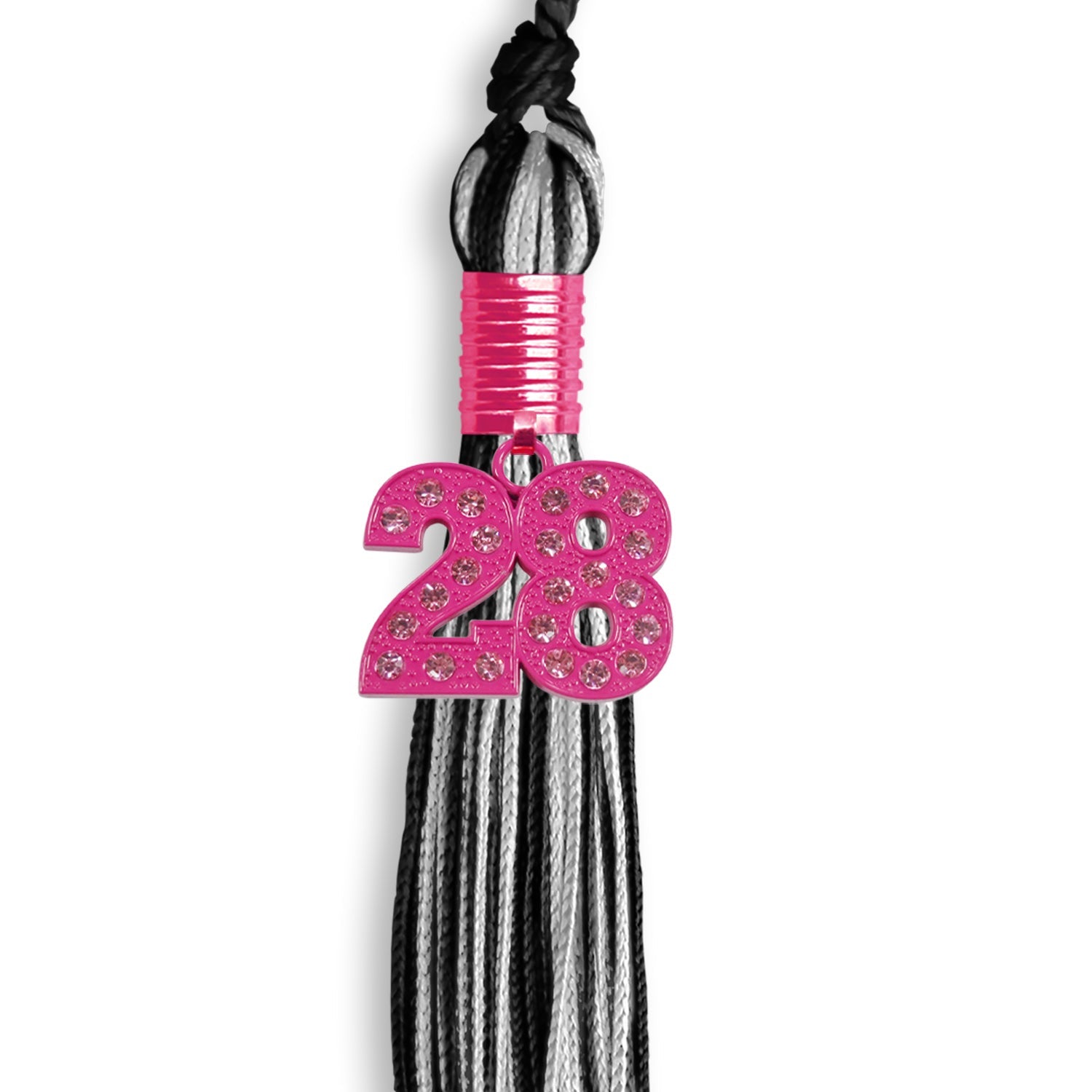 Black/Silver Mixed Color Graduation Tassel with Pink Bling Charm - Endea Graduation