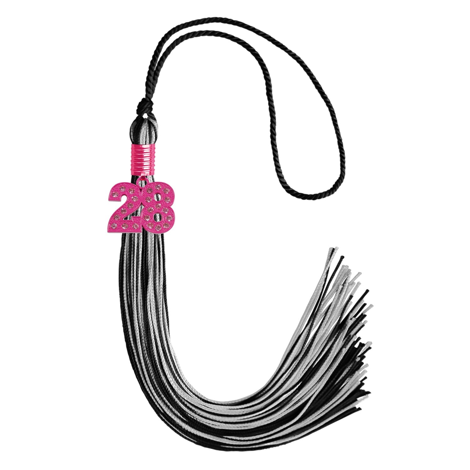 Black/Silver Mixed Color Graduation Tassel with Pink Bling Charm - Endea Graduation