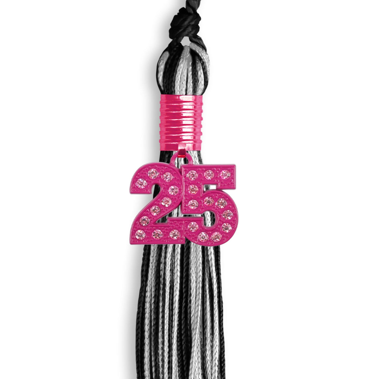 Black/Silver Mixed Color Graduation Tassel with Pink Bling Charm - Endea Graduation