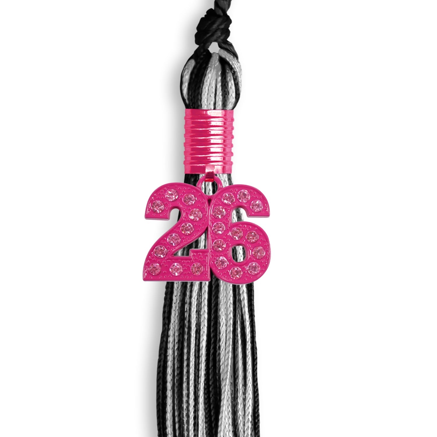 Black/Silver Mixed Color Graduation Tassel with Pink Bling Charm - Endea Graduation