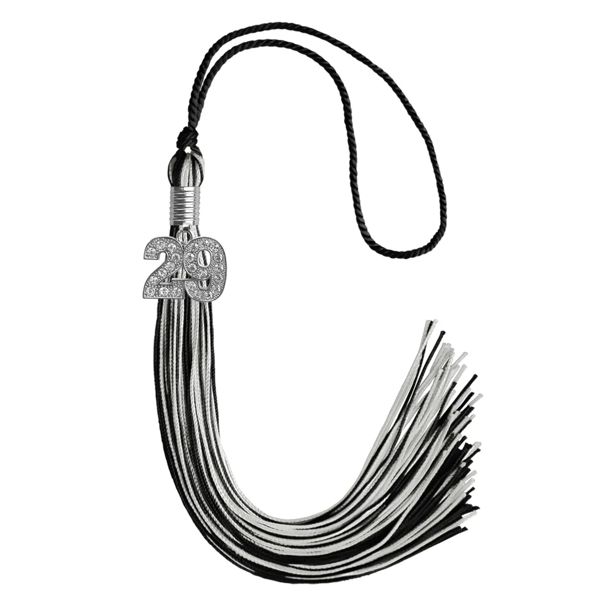 Black/Silver Mixed Color Graduation Tassel with Silver Bling Charm - Endea Graduation