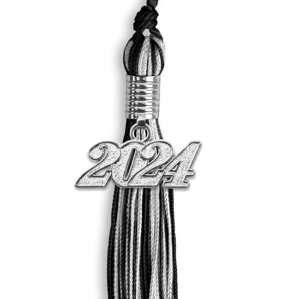 Black/Silver Mixed Color Graduation Tassel with Silver Date Drop - Endea Graduation