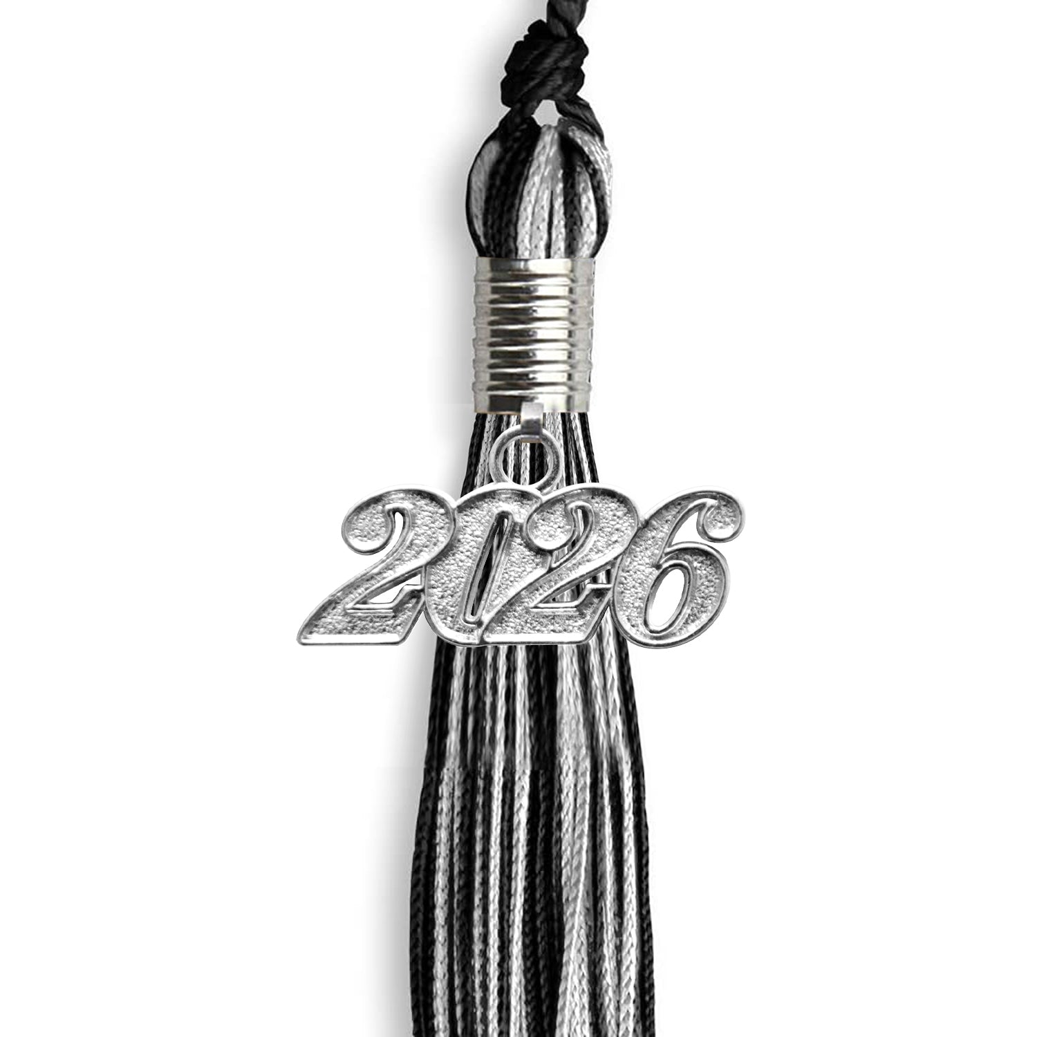 Black/Silver Mixed Color Graduation Tassel with Silver Date Drop - Endea Graduation