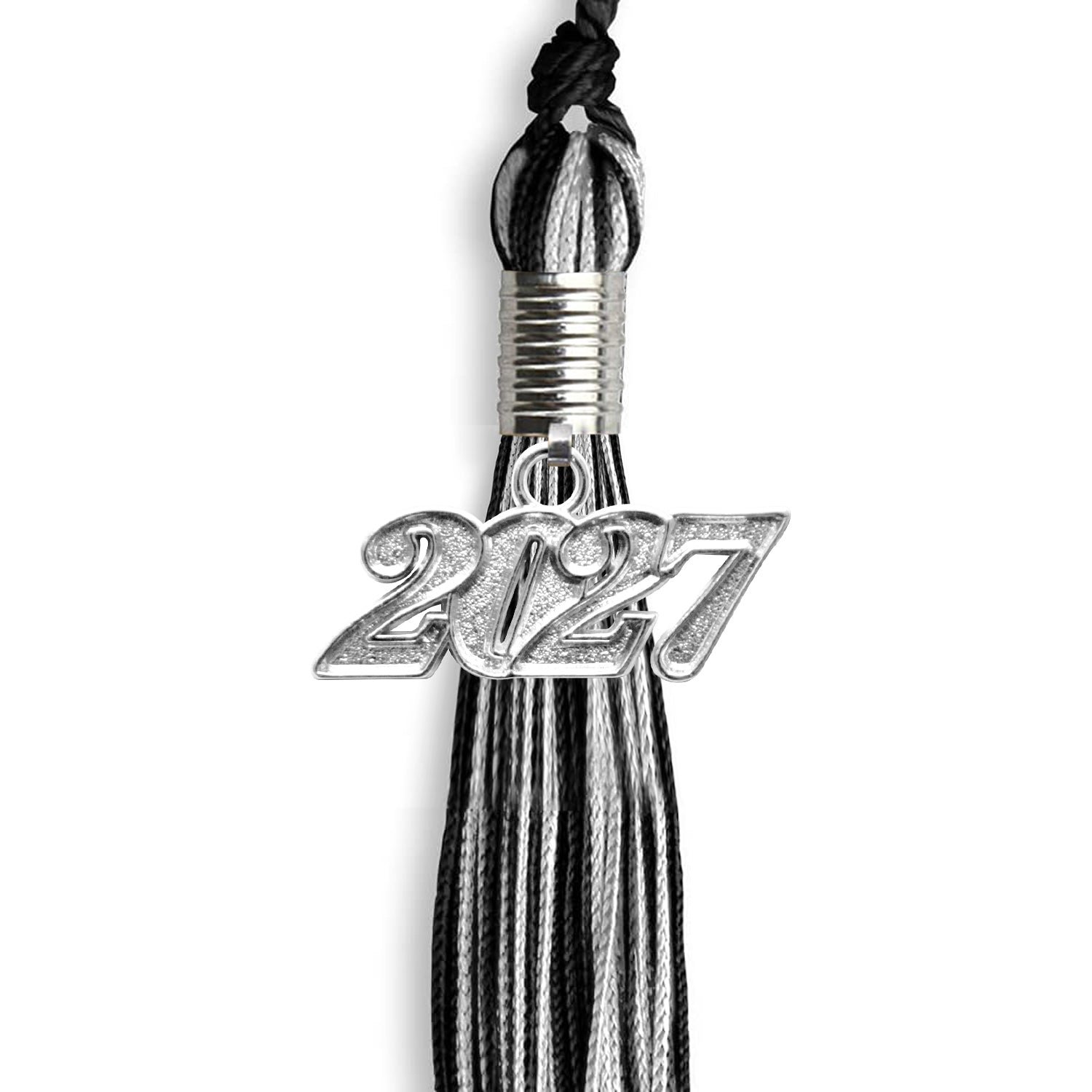 Black/Silver Mixed Color Graduation Tassel with Silver Date Drop - Endea Graduation