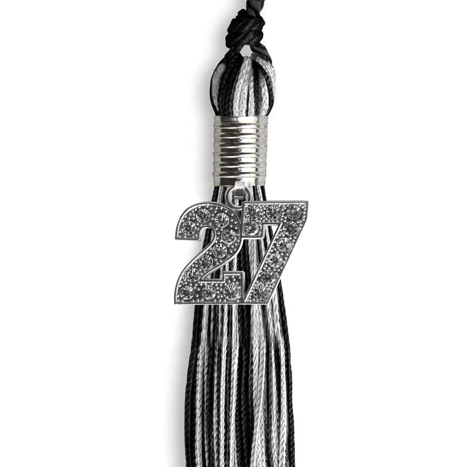 Black/Silver Mixed Color Graduation Tassel with Silver Date Drop - Endea Graduation