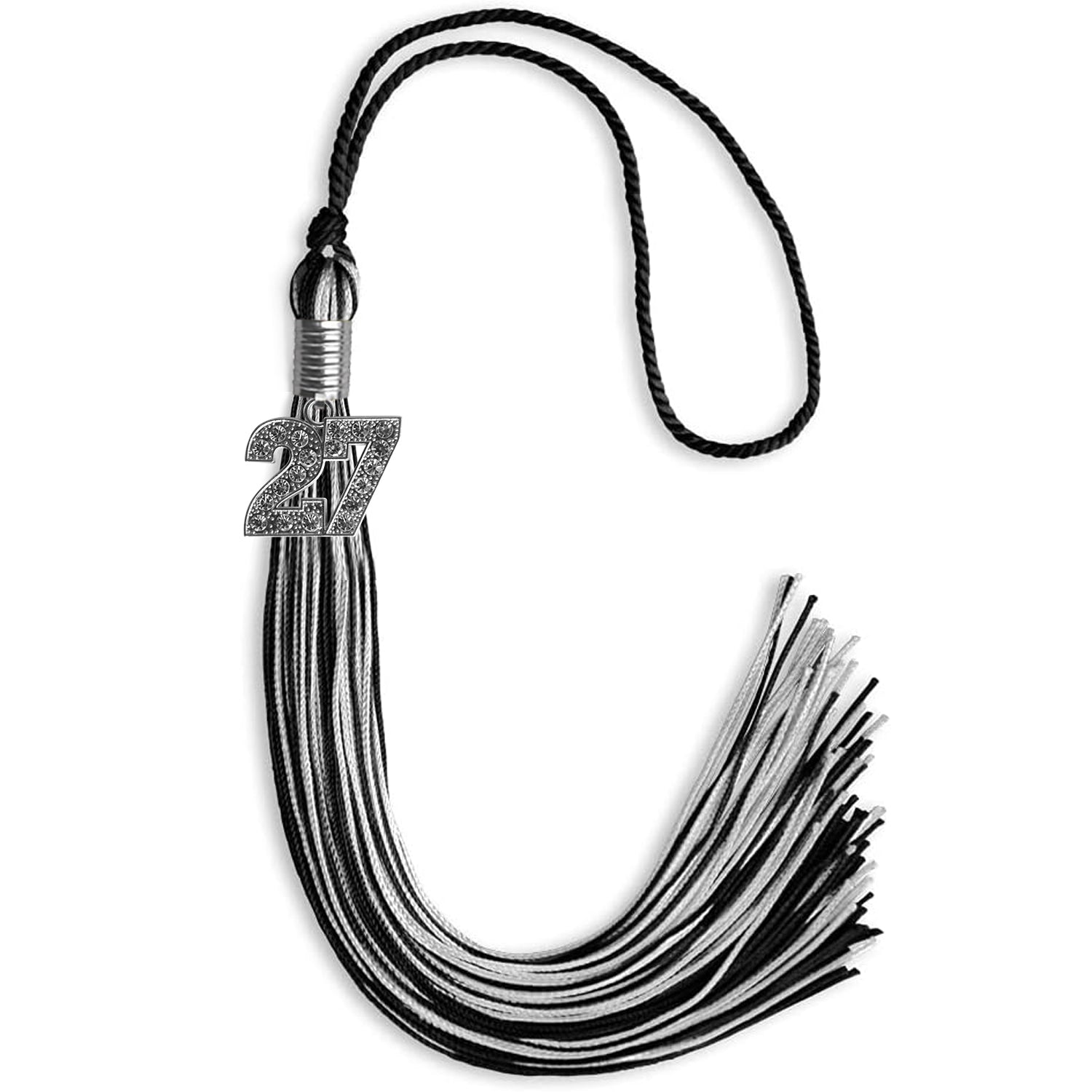 Black/Silver Mixed Color Graduation Tassel with Silver Date Drop - Endea Graduation