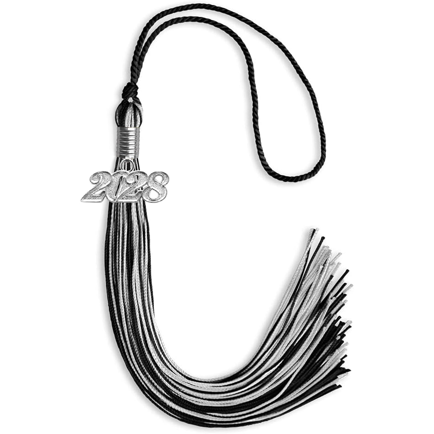 Black/Silver Mixed Color Graduation Tassel with Silver Date Drop - Endea Graduation