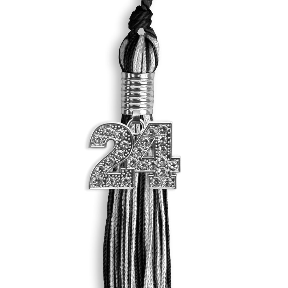 Black/Silver Mixed Color Graduation Tassel with Silver Date Drop - Endea Graduation