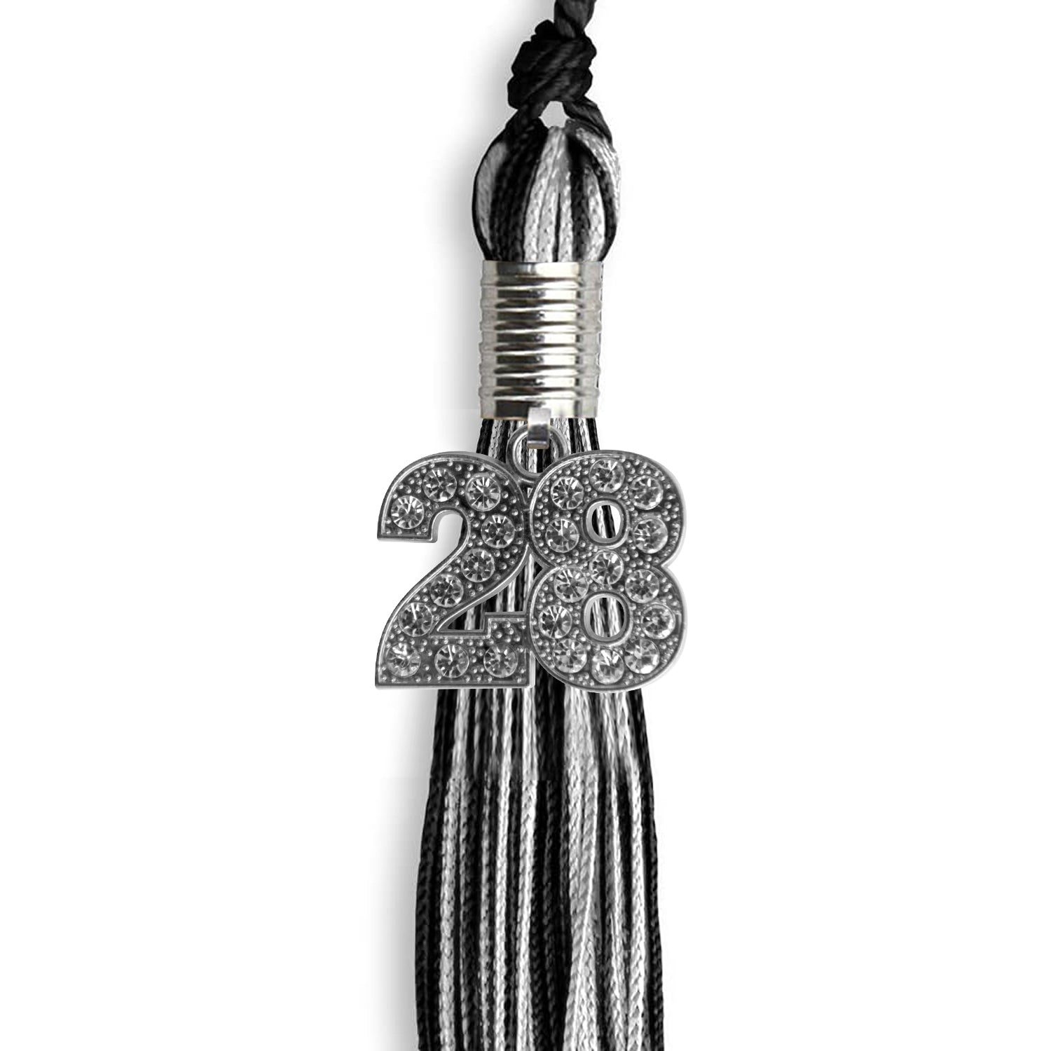 Black/Silver Mixed Color Graduation Tassel with Silver Date Drop - Endea Graduation