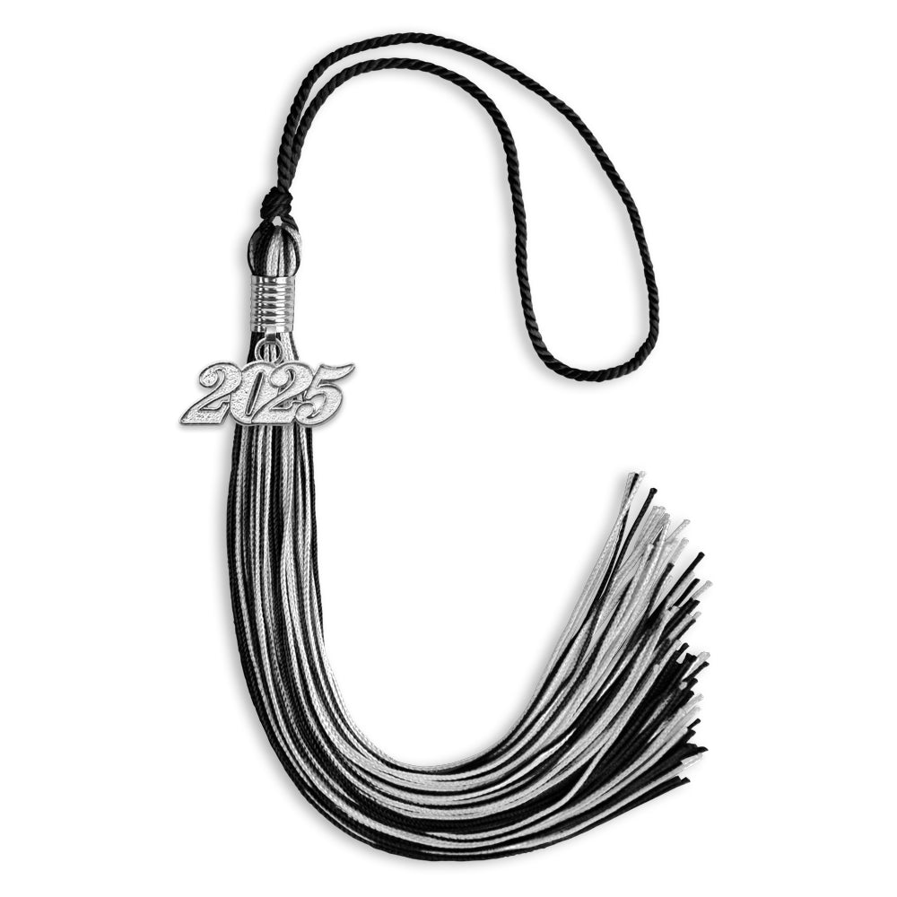 Black/Silver Mixed Color Graduation Tassel with Silver Date Drop - Endea Graduation