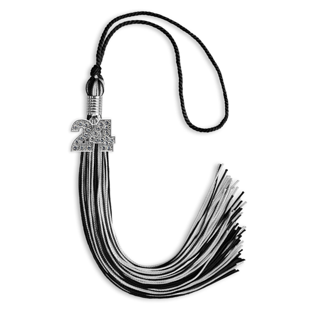 Black/Silver Mixed Color Graduation Tassel with Silver Date Drop - Endea Graduation