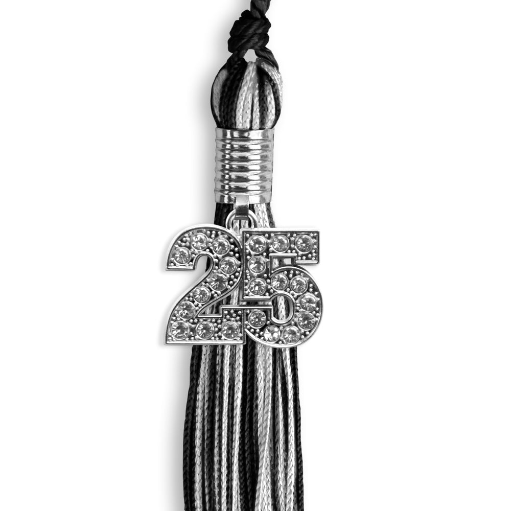 Black/Silver Mixed Color Graduation Tassel with Silver Date Drop - Endea Graduation