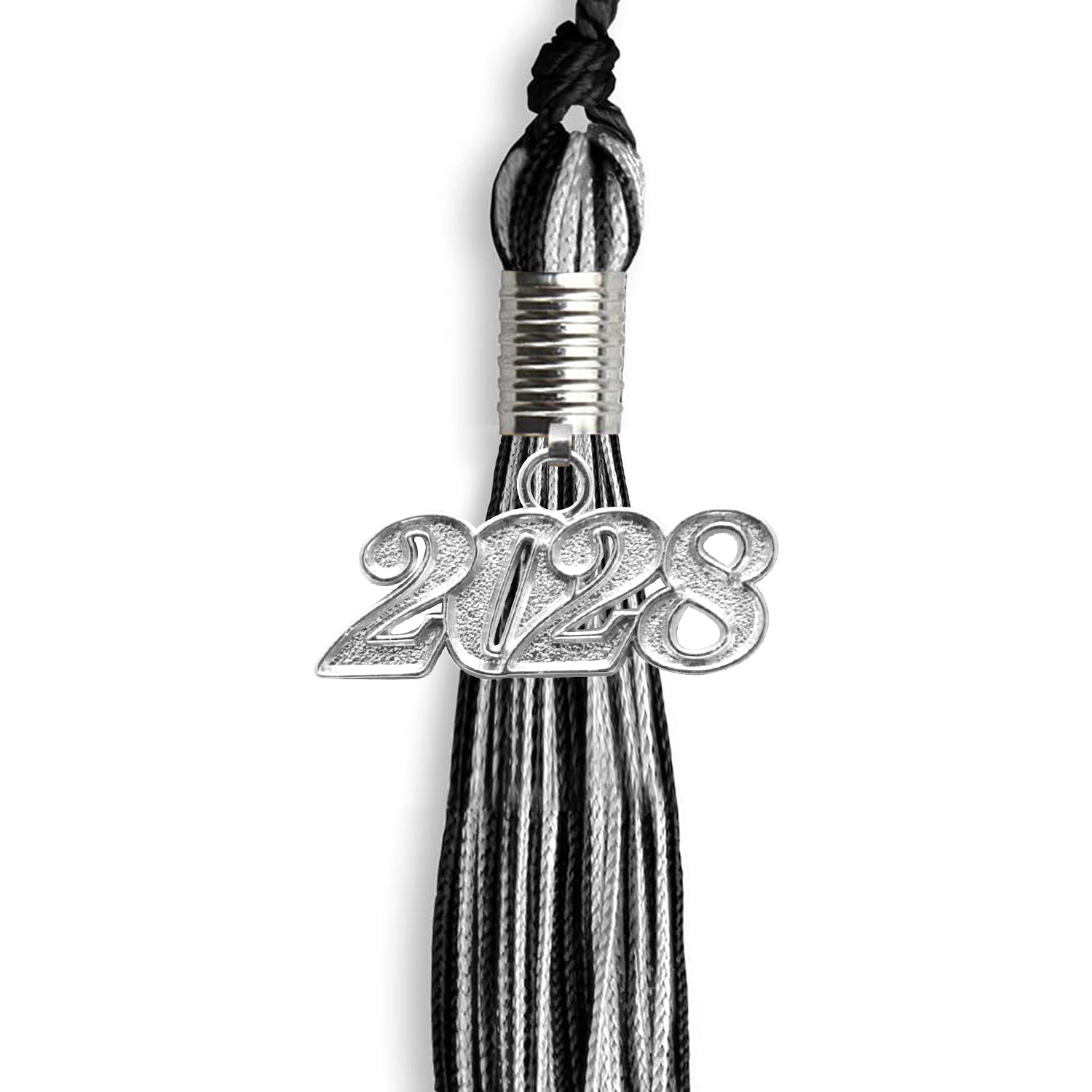 Black/Silver Mixed Color Graduation Tassel with Silver Date Drop - Endea Graduation