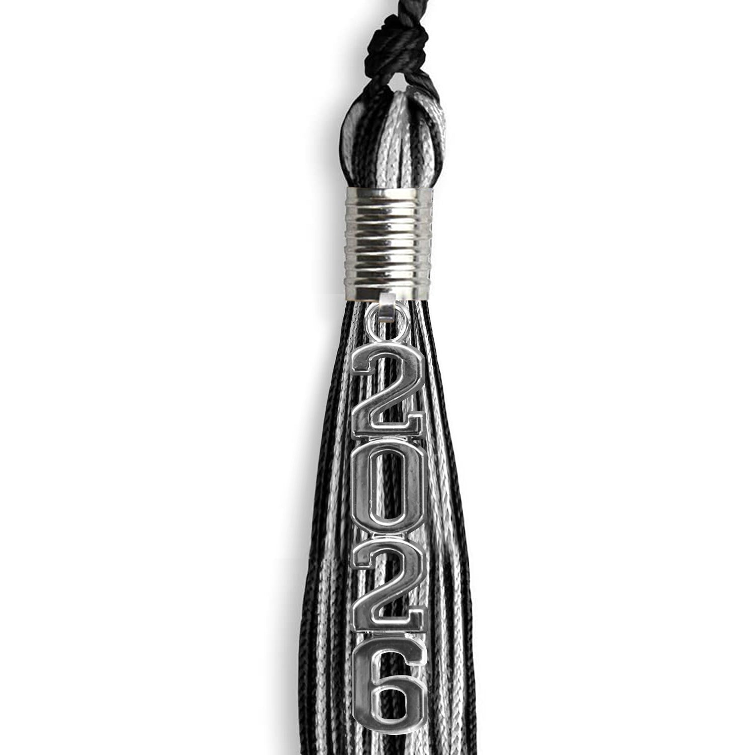 Black/Silver Mixed Color Graduation Tassel with Stacked Silver Date Drop - Endea Graduation