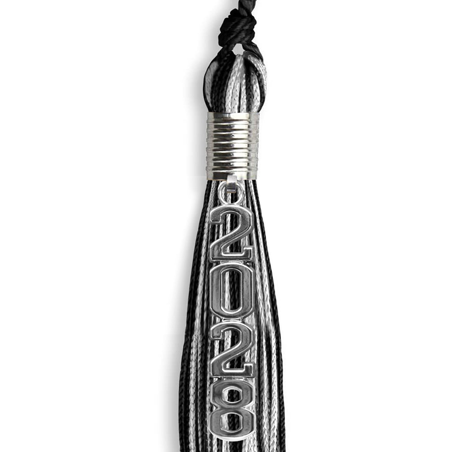 Black/Silver Mixed Color Graduation Tassel with Stacked Silver Date Drop - Endea Graduation