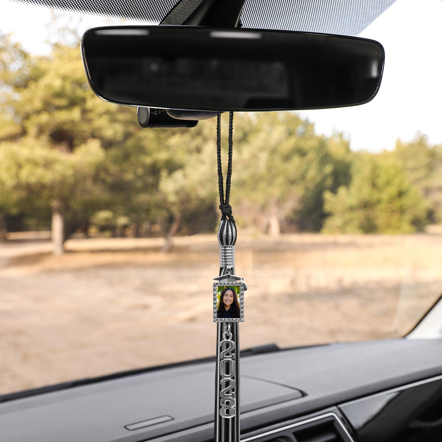 Black/Silver Tassel with Photo Frame Charm and Stacked Date Drop - Endea Graduation