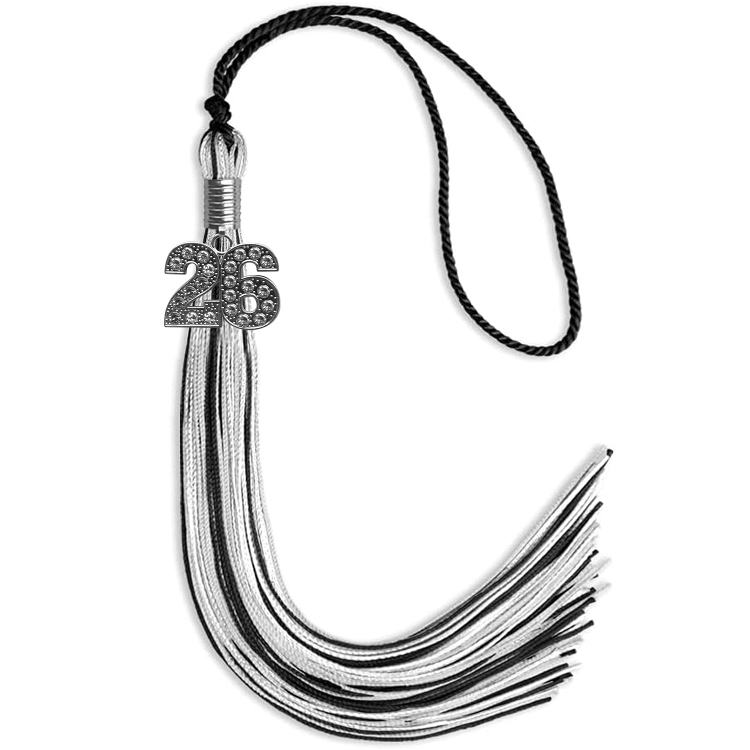 Black/Silver/White Mixed Color Graduation Tassel with Silver Date Drop - Endea Graduation