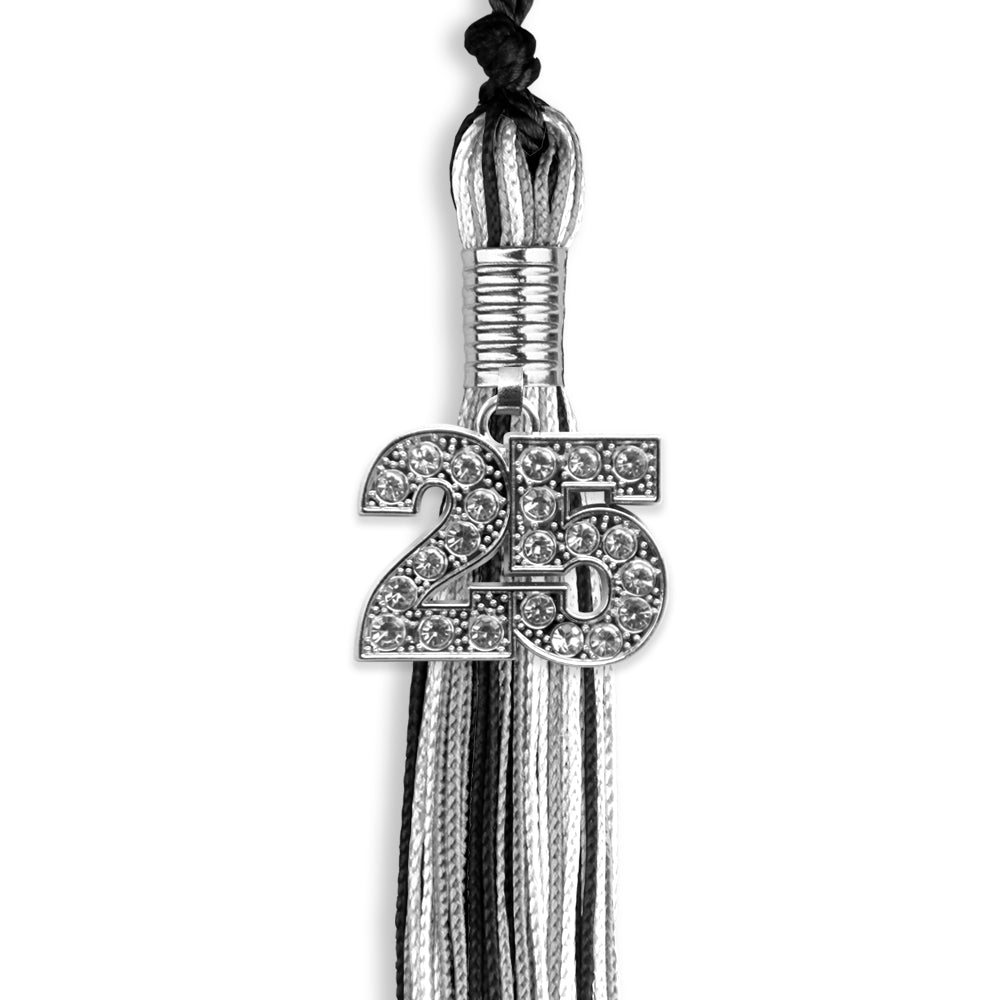 Black/Silver/White Mixed Color Graduation Tassel with Silver Date Drop - Endea Graduation