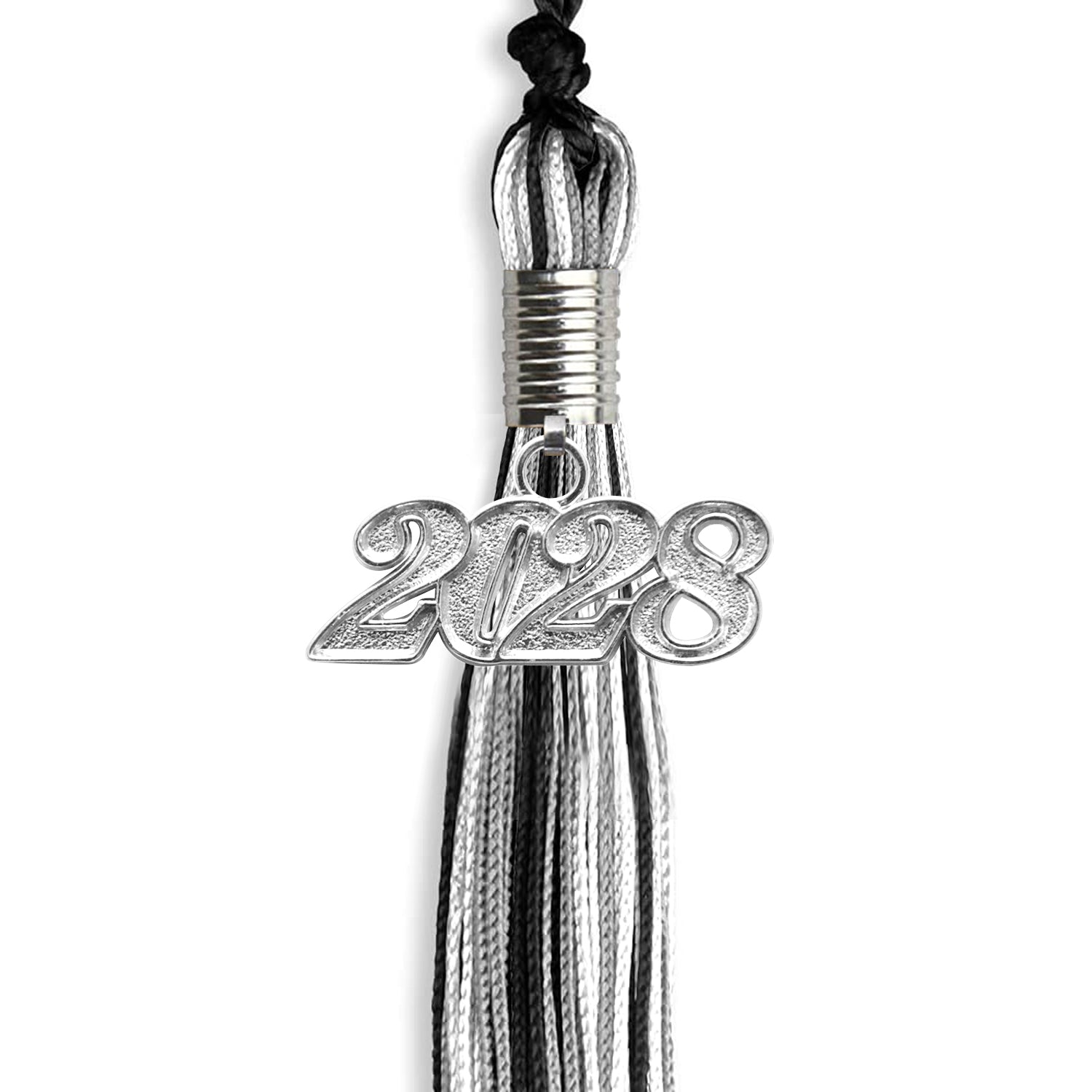 Black/Silver/White Mixed Color Graduation Tassel with Silver Date Drop - Endea Graduation